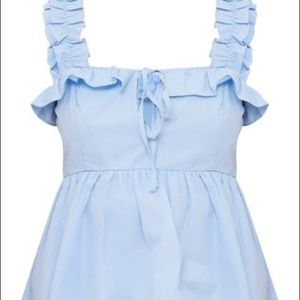 Nwt Blue Frill Keyhole Detail Top
